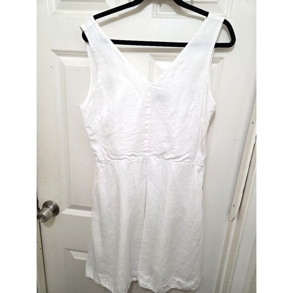 GAP Women's 12 White 100%Linen V-Neck Sleeveless Summer Midi Dress Empire Waist - Picture 1 of 12